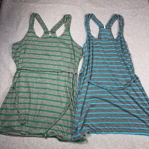 Beach Stop Striped Braided Racerback Tank Tops Set of 2 Green Blue XL Y2K